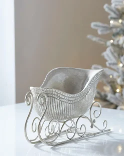 New The Jolly Christmas Shop Raz 14" Champagne Ribbed Sleigh Christmas Decoration 4411344