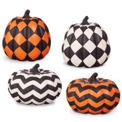 Online The Jolly Christmas Shop Raz 7.5" Checkered Or Chevron Orange Or Black And White Pumpkin Halloween Decoration