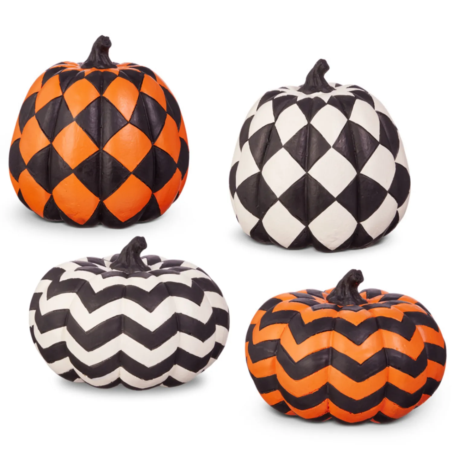 Online The Jolly Christmas Shop Raz 7.5" Checkered Or Chevron Orange Or Black And White Pumpkin Halloween Decoration