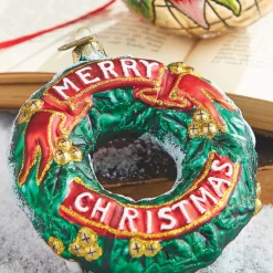 New The Jolly Christmas Shop Raz 4" Christmas Wreath Glass Ornament 3953020