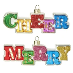 Best The Jolly Christmas Shop Raz 5.5" Colorful Cheer Or Merry Glass Christmas Ornament 4152856