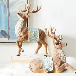 Outlet The Jolly Christmas Shop Raz 14" Deer With Blue Saddle Blanket Set Of 2 4312143