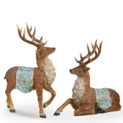 Outlet The Jolly Christmas Shop Raz 14" Deer With Blue Saddle Blanket Set Of 2 4312143