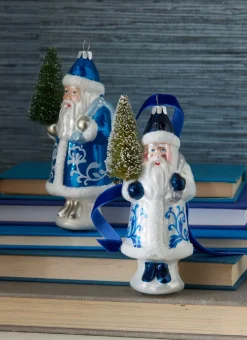 Outlet The Jolly Christmas Shop Raz 5.5" Delft Santa With Tree Glass Christmas Ornament 4352893
