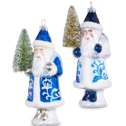 Outlet The Jolly Christmas Shop Raz 5.5" Delft Santa With Tree Glass Christmas Ornament 4352893