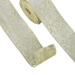 Discount The Jolly Christmas Shop Raz 4" Embroidered Champagne Wired Christmas Ribbon R4371784