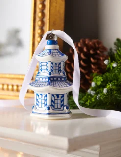 Clearance The Jolly Christmas Shop Raz 4.25" Eric Cortina Delft Pagoda Glass Christmas Ornament 3953018
