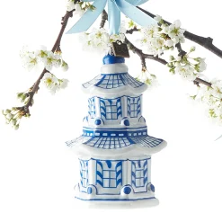 Clearance The Jolly Christmas Shop Raz 4.25" Eric Cortina Delft Pagoda Glass Christmas Ornament 3953018