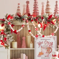 Best The Jolly Christmas Shop Raz 6' Felt Peppermint Pink, White And Red Christmas Tree Garland G4316077