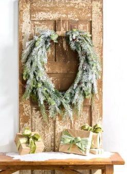 The Jolly Christmas Shop Raz 36" Flocked Oval Cedar And Pinecone Christmas Wreath W4309881