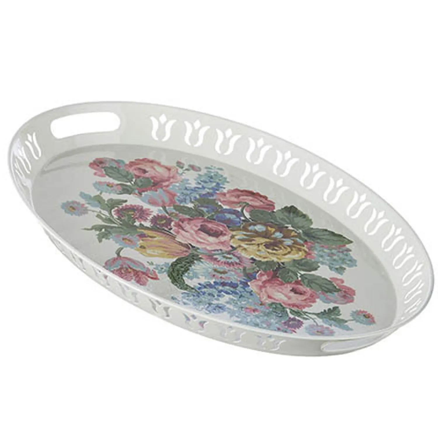 Sale The Jolly Christmas Shop Raz 20.5" Floral Print Oval Tray Spring Decoration 4257267