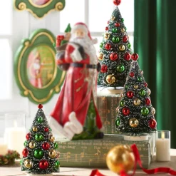 New The Jolly Christmas Shop Raz 13" Frosted Bottle Brush Trees With Ornaments Christmas Figure 4316152