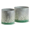 Best The Jolly Christmas Shop Raz 10.5" Galvanized Bucket With Embossed Trees Set Of 2 4312372