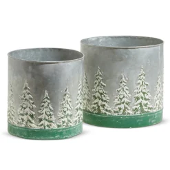 Best The Jolly Christmas Shop Raz 10.5" Galvanized Bucket With Embossed Trees Set Of 2 4312372