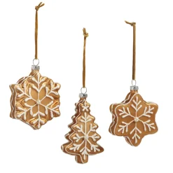 Sale The Jolly Christmas Shop Raz 4" Gingerbread Cookie Snowflakes And Tree Glass Christmas Ornament Set Of 3 4420882