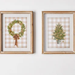 Discount The Jolly Christmas Shop Raz 12" Gingerbread Gingham Greenery Framed Print Set Of 2 Christmas Decoration 4444547