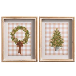 Discount The Jolly Christmas Shop Raz 12" Gingerbread Gingham Greenery Framed Print Set Of 2 Christmas Decoration 4444547