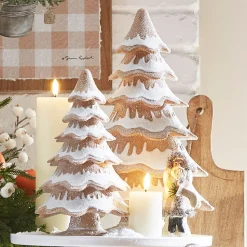Hot The Jolly Christmas Shop Raz 14" Gingerbread Tree Christmas Figure Set Of 2 4457628