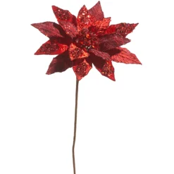 Best The Jolly Christmas Shop Raz 18" Glittered And Beaded Red Large Poinsettia Christmas Tree Pick F4448000