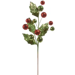 Hot The Jolly Christmas Shop Raz 23" Glittered Holly And Ornament Christmas Tree Spray F4406673
