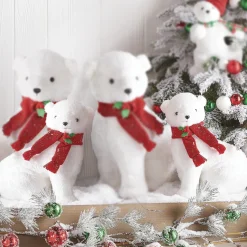 Best The Jolly Christmas Shop Raz 14.75" Glittered Plush Polar Bear With Scarf Christmas Figure 4216246