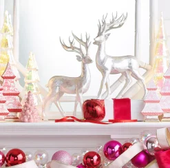 Online The Jolly Christmas Shop Raz 14" Glittered Silver Deer Christmas Figure Set Of 2 4401655