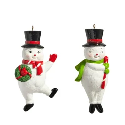 Outlet The Jolly Christmas Shop Raz 5.5" Glittered Snowman Christmas Ornament Set Of 2 4411560
