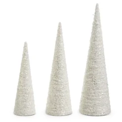 New The Jolly Christmas Shop Raz 23.75" Glittered White Cone Christmas Tree Set Of 3 4415545