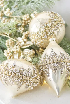 New The Jolly Christmas Shop Raz 6" Gold Beaded Glass Christmas Ornament 4022874
