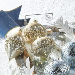 New The Jolly Christmas Shop Raz 6" Gold Beaded Glass Christmas Ornament 4022874