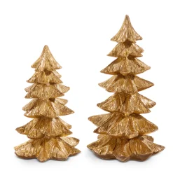 Clearance The Jolly Christmas Shop Raz 9" Gold Christmas Tree Figures Set Of 2 4411300