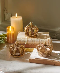 Clearance The Jolly Christmas Shop Raz 3.5" Gold Crown Christmas Ornaments Set Of 3 4412122