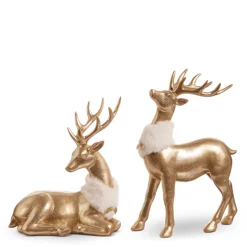 Discount The Jolly Christmas Shop Raz 11.5" Gold Deer With Fur Collar Christmas Figures Set Of 2 4411348