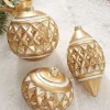 Best The Jolly Christmas Shop Raz 4" Gold Diamond Point With Pearls Glass Christmas Ornament 4122807