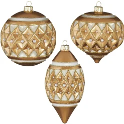 Best The Jolly Christmas Shop Raz 4" Gold Diamond Point With Pearls Glass Christmas Ornament 4122807