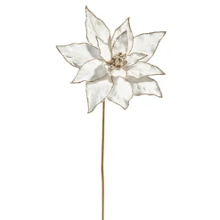 Best The Jolly Christmas Shop Raz 20" Gold Edged White Poinsettia Christmas Tree Pick F4406714