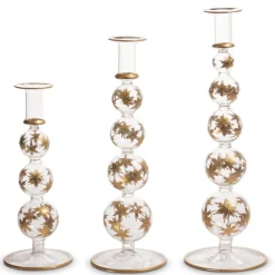 Discount The Jolly Christmas Shop Raz 14.25" Gold Etched Snowflake Glass Christmas Candle Sticks Set Of 3 4424628