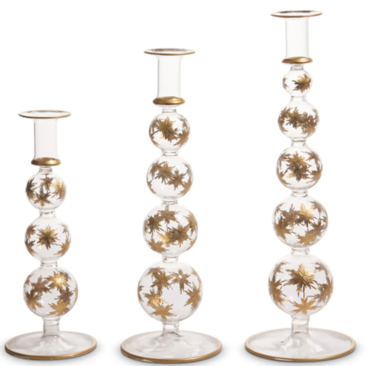 Discount The Jolly Christmas Shop Raz 14.25" Gold Etched Snowflake Glass Christmas Candle Sticks Set Of 3 4424628