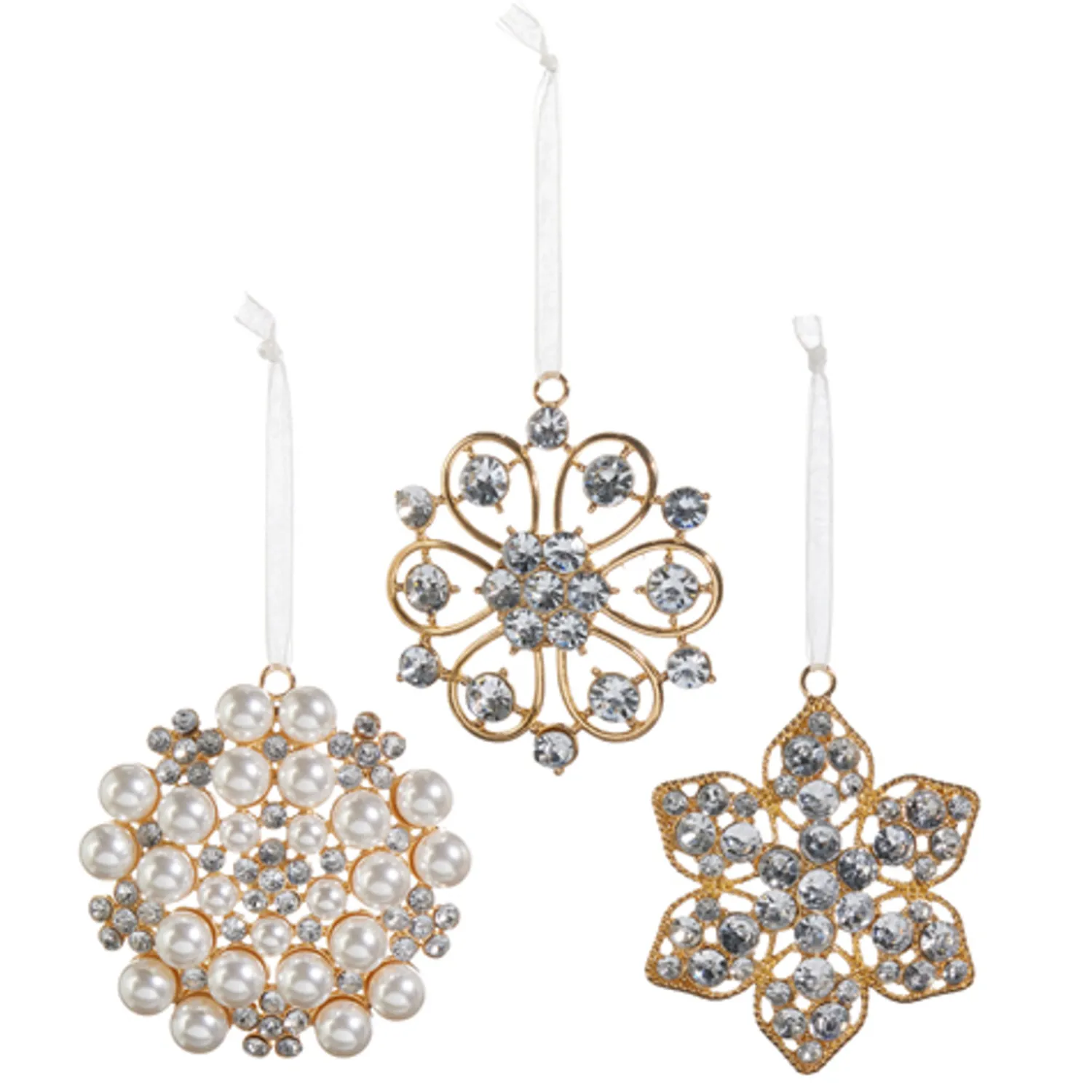Discount The Jolly Christmas Shop Raz 3.5" Gold Jeweled Vintage Brooch Christmas Ornament Set Of 3 4413513