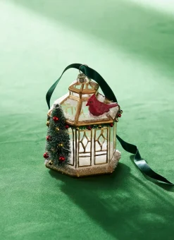 Clearance The Jolly Christmas Shop Raz 3.75" Gold Pagoda With Cardinal Glass Christmas Ornament 4324584