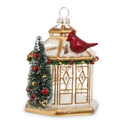 Clearance The Jolly Christmas Shop Raz 3.75" Gold Pagoda With Cardinal Glass Christmas Ornament 4324584