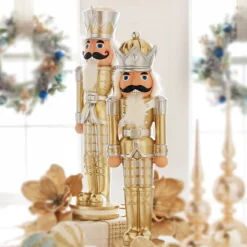 The Jolly Christmas Shop Raz 28.5" Gold Plaid Christmas Nutcracker 4301633