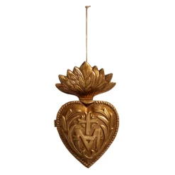 New The Jolly Christmas Shop Raz 7.5" Gold Sacred Heart Metal Christmas Ornament 4401286