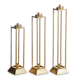 Outlet The Jolly Christmas Shop Raz 19" Gold Taper Candle Holder Lanterns Set Of 3 X4428049
