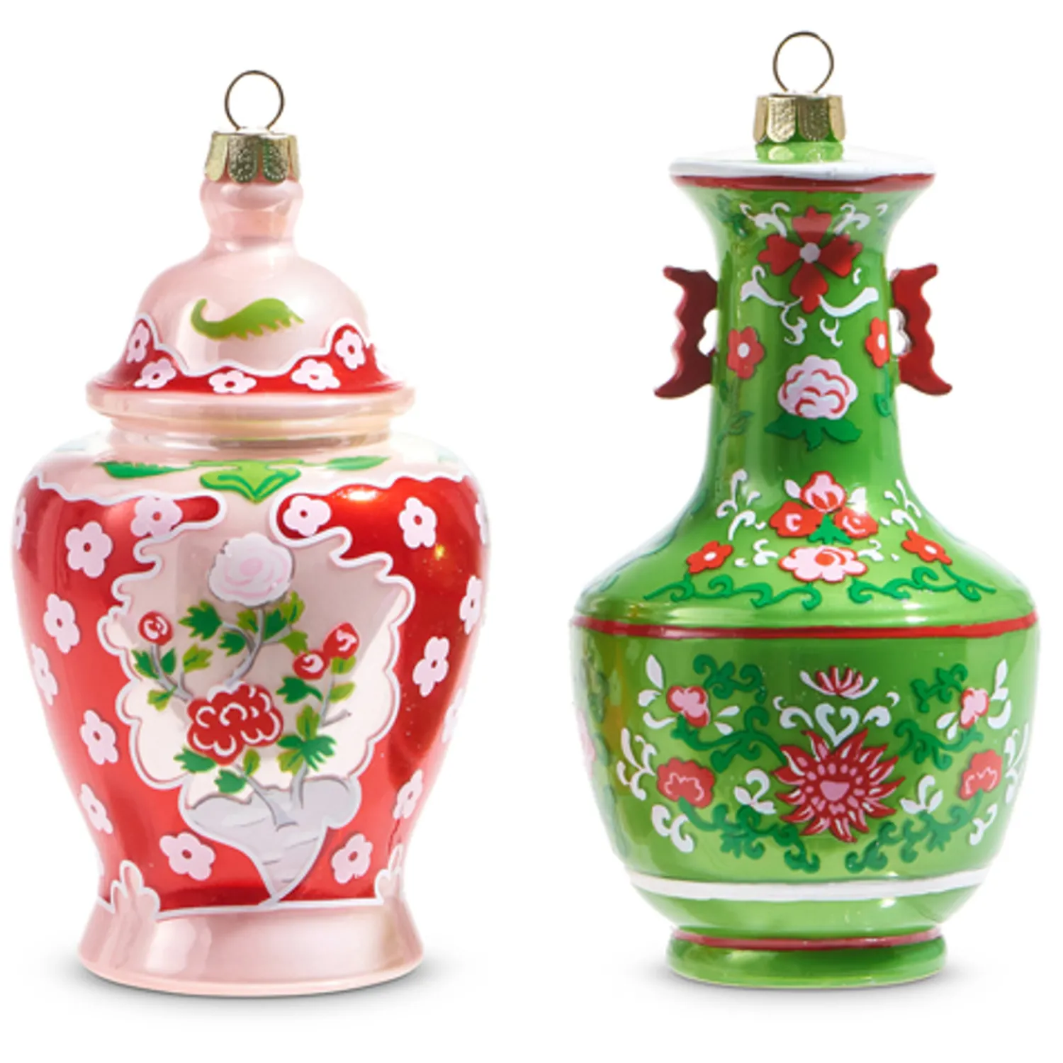 Discount The Jolly Christmas Shop Raz 5" Green And Pink Chinoiserie Jar Glass Christmas Ornament 4352888