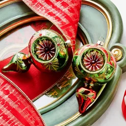The Jolly Christmas Shop Raz 5" Green And Red Finial Reflector Glass Christmas Ornament 4320017