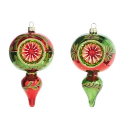 The Jolly Christmas Shop Raz 5" Green And Red Finial Reflector Glass Christmas Ornament 4320017