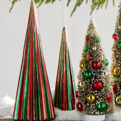 Outlet The Jolly Christmas Shop Raz 14" Green And Red Ribbed Glass Trees Figure Set Of 2 4424654