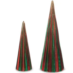 Outlet The Jolly Christmas Shop Raz 14" Green And Red Ribbed Glass Trees Figure Set Of 2 4424654
