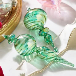 Hot The Jolly Christmas Shop Raz 9" Green Blown Finial Glass Christmas Ornament 4324515